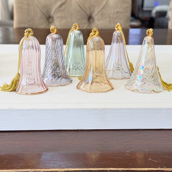 Lenox Other - Vintage Lenox Color Glass Bell Assorted Colors Shapes Tassel Ornaments Set of 6
